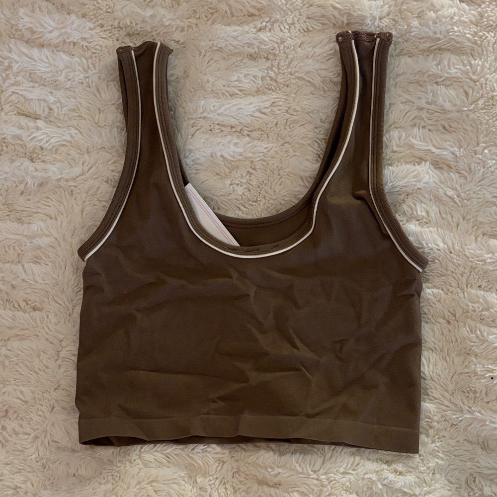 Chic Brown Crop Top with White Trim